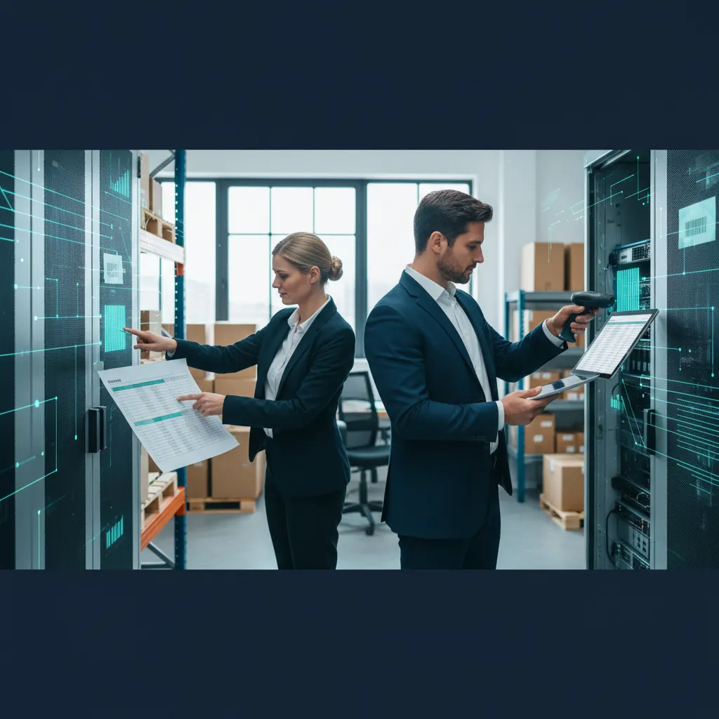 Fixed asset reconciliation - auditor comparing asset tags against records