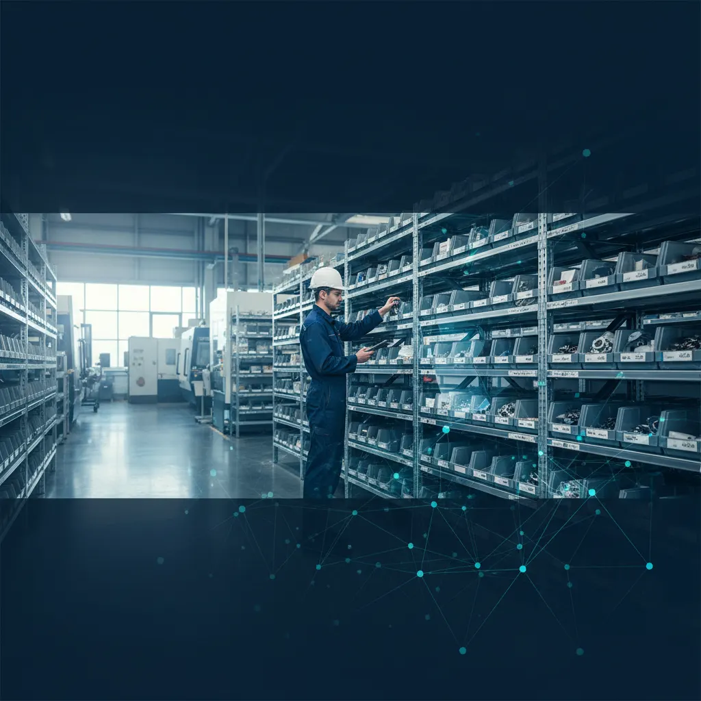MRO inventory optimization - organized parts storeroom in industrial plant