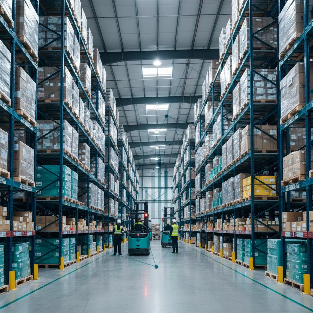 Warehouse terminology guide - modern warehouse interior with organized shelving and workers
