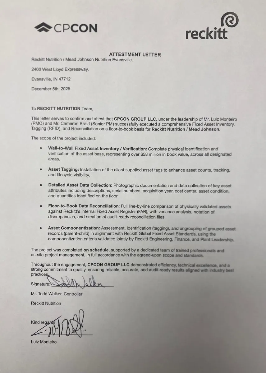 Reckitt Nutrition Fixed Asset Inventory